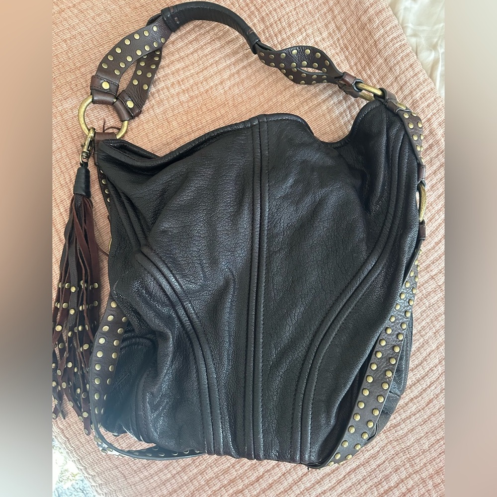 Botkier Dark Burgundy Brown Bag with Studded Fringe